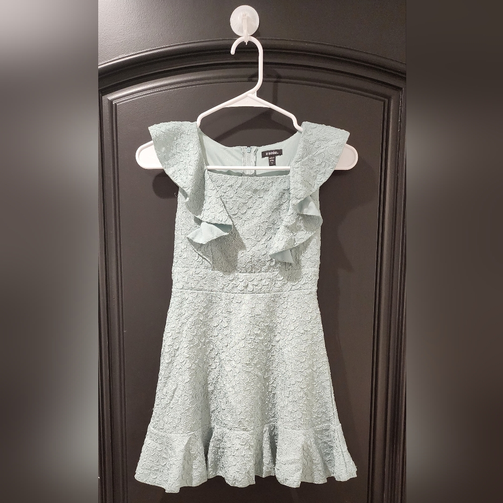 Girls Ruffle Dress Textured Mint Green Size 7